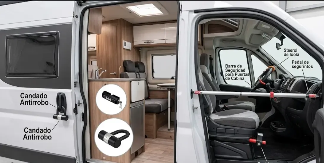 Candados antirrobo y barras de seguridad para puertas de camper