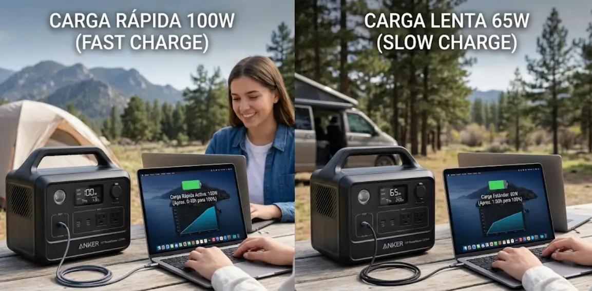 ¿Cargar el portátil a 100W o 65W desgasta antes tu estación de energía? Analizamos ciclos, calor, eficiencia real y cuánto gasta cada opción. Guía completa 2026 con comparativa y mejores cargadores.