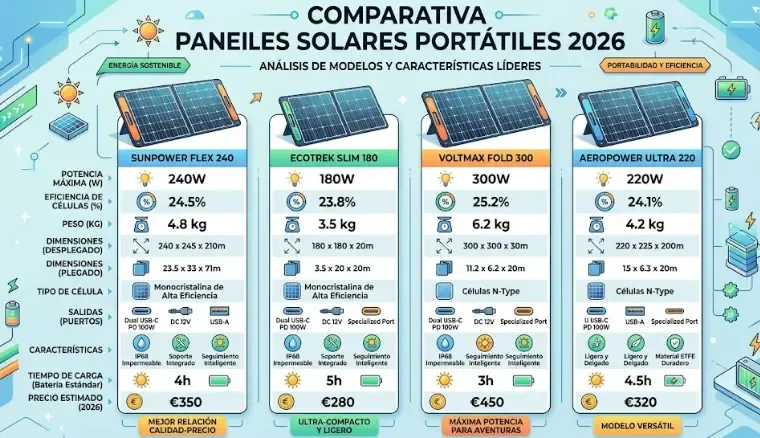 Comparativa de paneles solares portátiles 2026