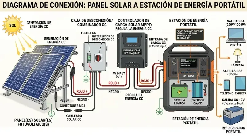 Diagrama de conexión panel solar a estación de energía