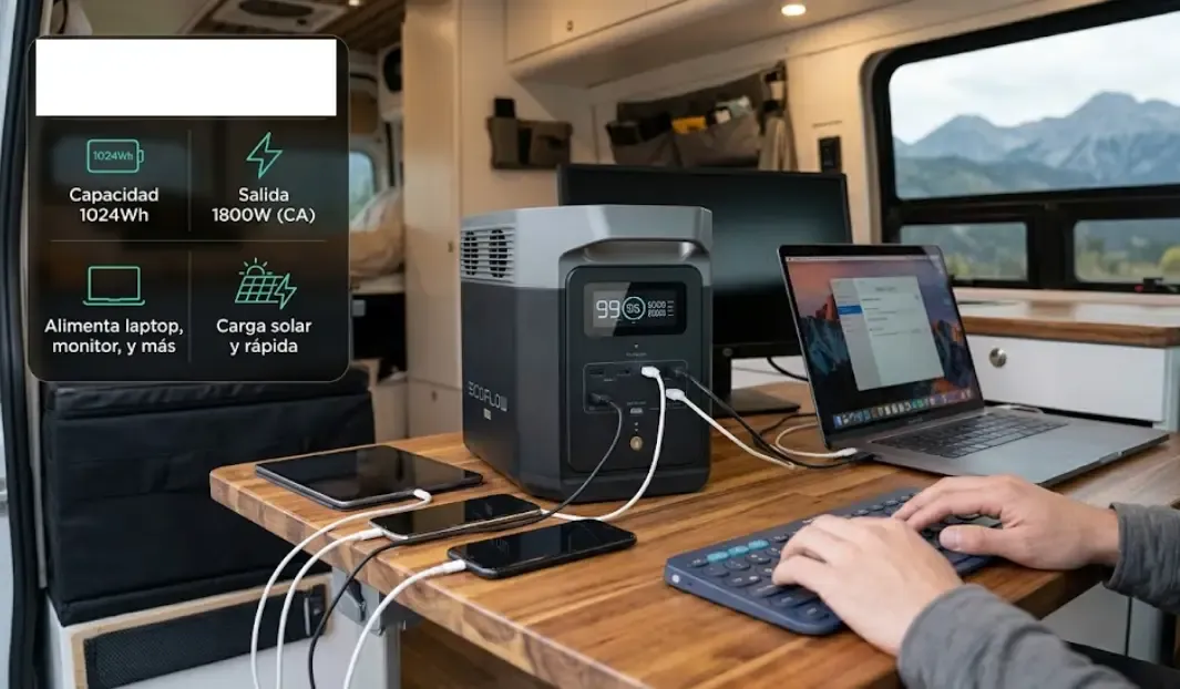 EcoFlow Delta 2 estación de energía portátil para teletrabajo en camper