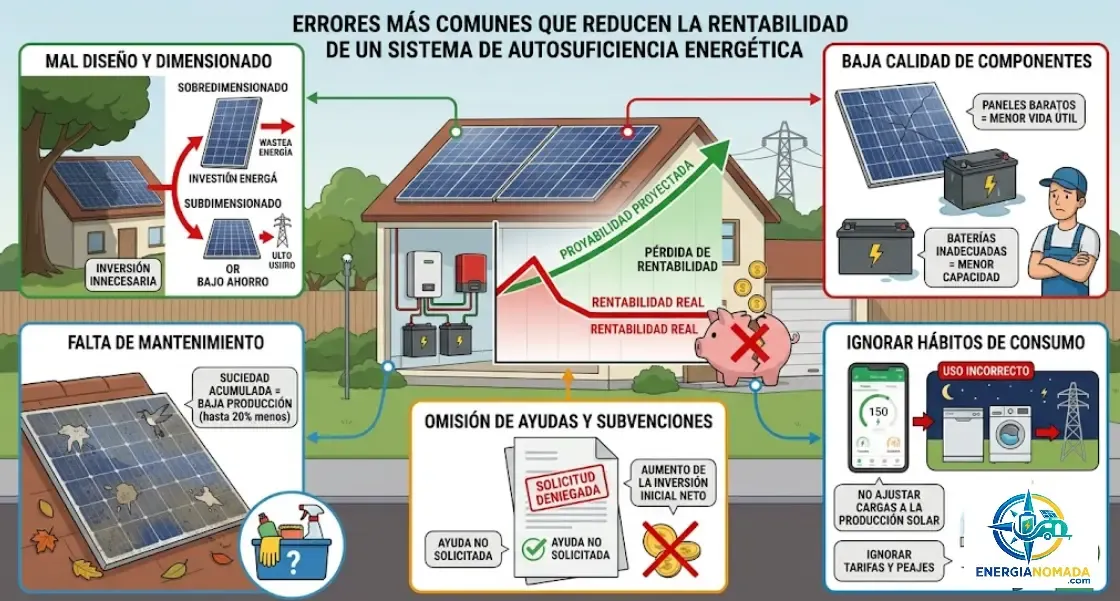 Errores más comunes que reducen la rentabilidad de un sistema de autosuficiencia energética
