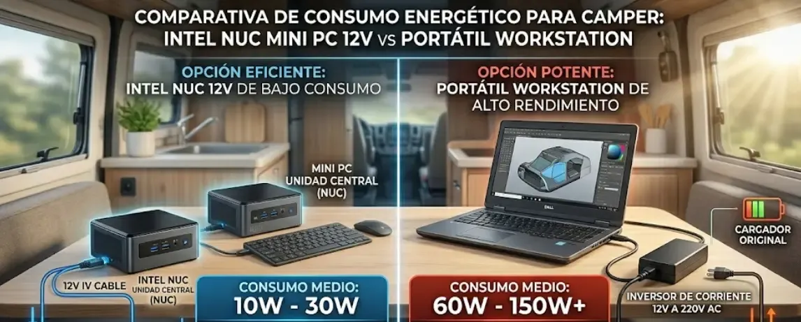 Intel NUC Mini PC alimentación 12V para camper