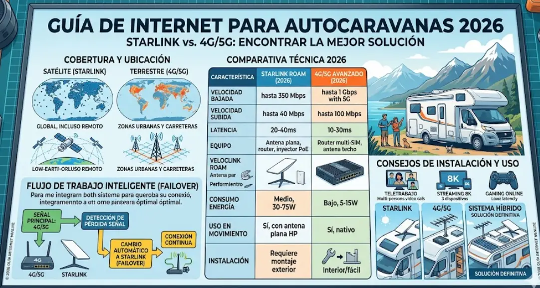 Starlink o Router 4G/5G para Autocaravana en 2026: Cuál Elegir