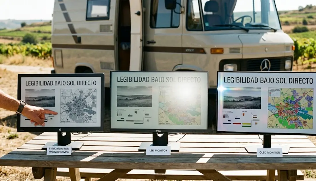 Monitor E-ink vs LED/OLED para Trabajar al Sol en Camper: Comparativa Real 2026