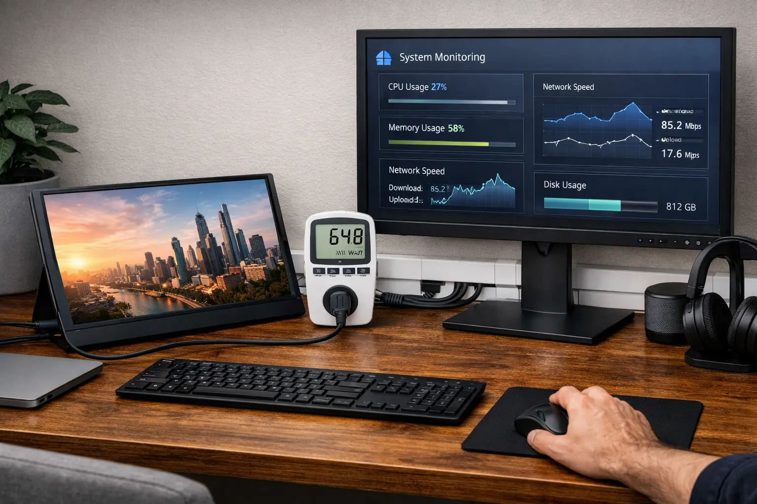 ¿Cuánto consume un monitor portátil USB-C frente a uno de oficina a 220V? Comparativa real con datos, cálculos y cuál conviene en camper o teletrabajo.