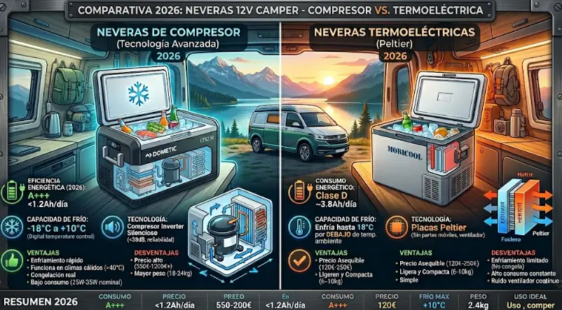 Nunca compres una nevera 12V sin leer esto: Compresor vs Termoeléctrica (Guía Real 2026)