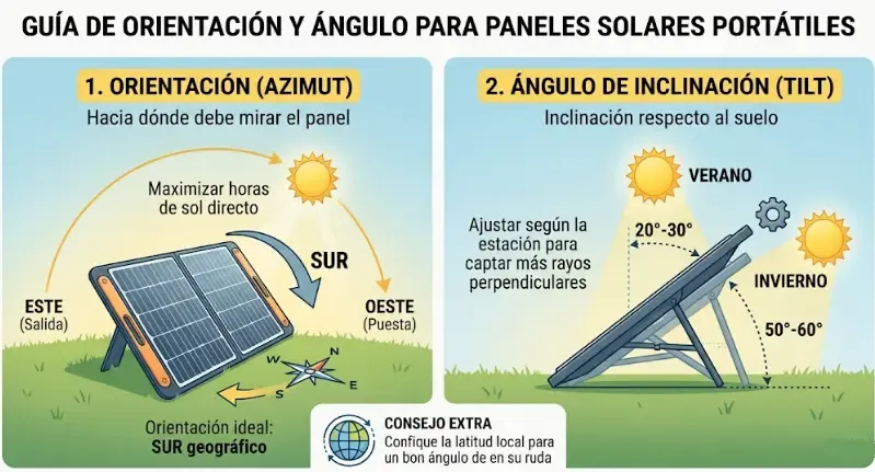 Orientación óptima de panel solar portátil