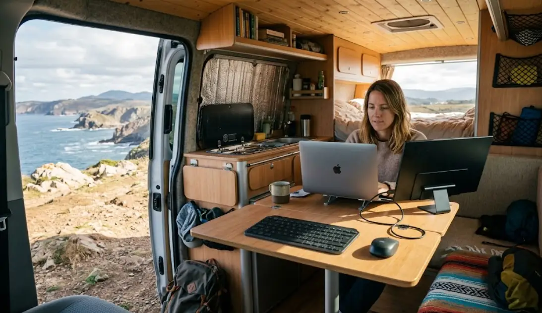 Los mejores monitores portátiles para teletrabajar en camper en 2026: consumo real, ergonomía y setup completo probado por nómadas digitales. Guía + comparativa real.