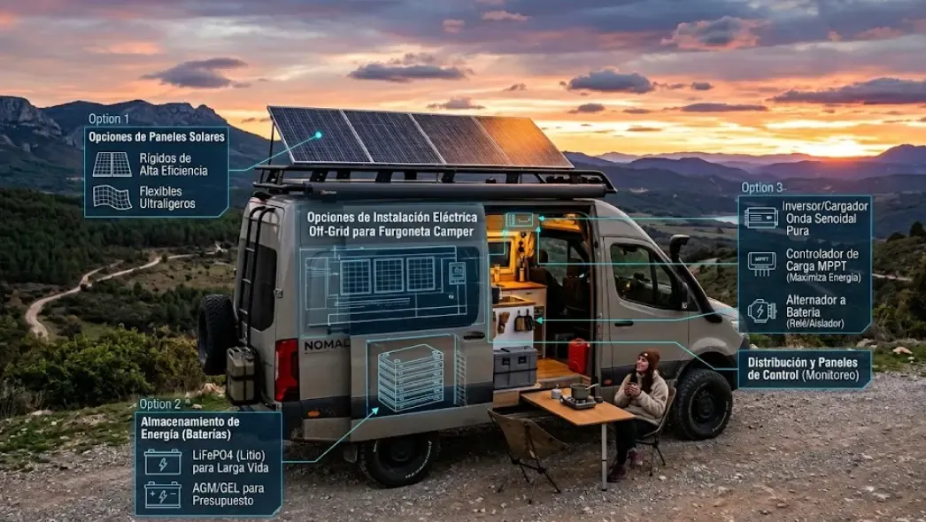 Opciones de instalación eléctrica off-grid para furgoneta camper