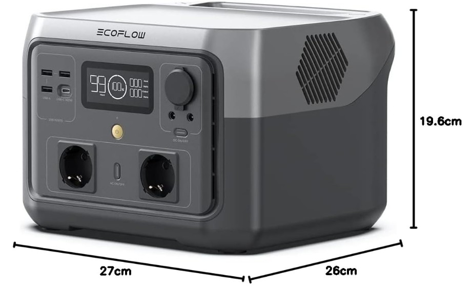 EcoFlow River 2 conectada a un portátil en una mesa de camping