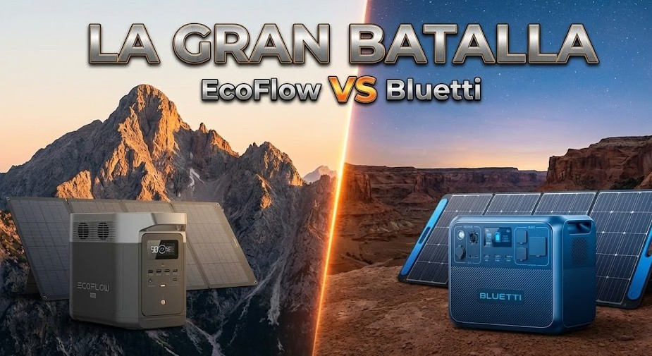 Comparativa visual cara a cara entre generadores solares EcoFlow y Bluetti para elegir la mejor opción de compra.