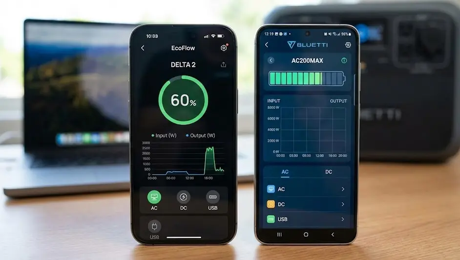 Software de gestión EcoFlow vs Bluetti Comparativa de la interfaz de usuario en las aplicaciones móviles de EcoFlow y Bluetti