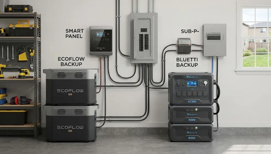 Energía de emergencia en el hogar EcoFlow y Bluetti como respaldo eléctrico doméstico