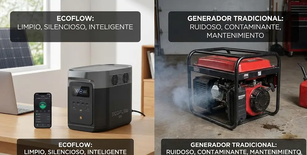 EcoFlow frente a generador Comparativa entre EcoFlow y generador tradicional