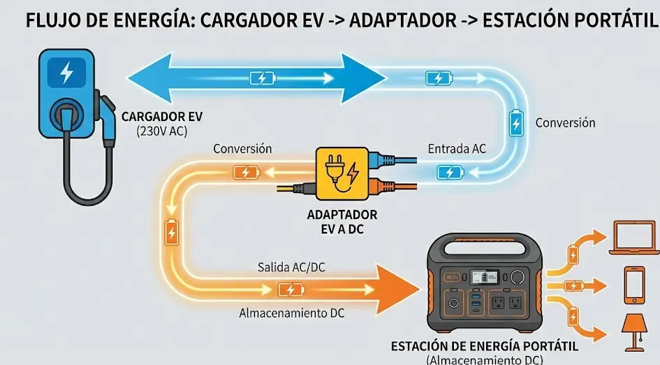 Diagrama técnico de carga de estación de energía en cargador EV