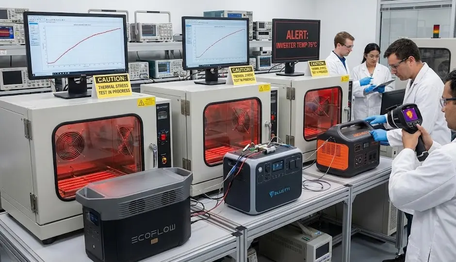 Gestión térmica EcoFlow vs Bluetti Pruebas de estrés térmico en inversores de estaciones de energía portátiles