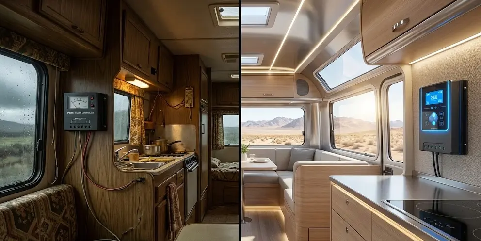 Comparativa de eficiencia entre regulador solar MPPT y PWM en furgoneta camper